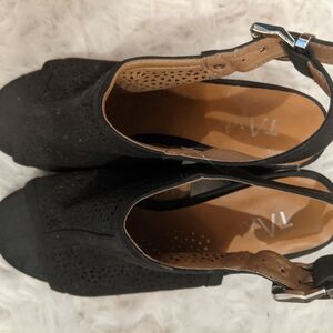 Black Wedge Shoes with Open Back and Minimalist Design